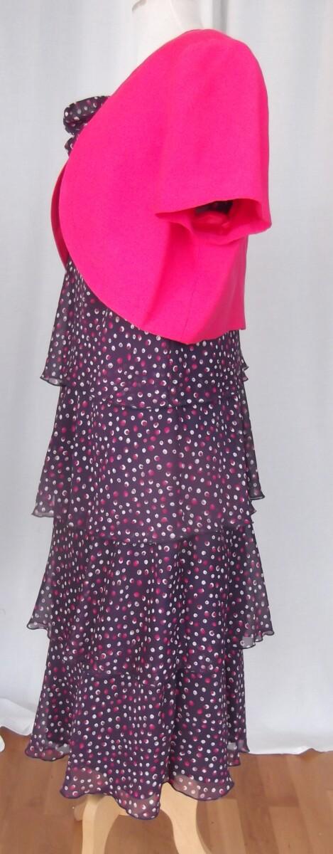 Jacques Vert BLACK TULIP & RUBY ROSE RANGE PURPLE CHIFFON WATERFALL FRILLS DRESS RANDOM SPOT PRINT & RUBY ROSE SHORT JACKET