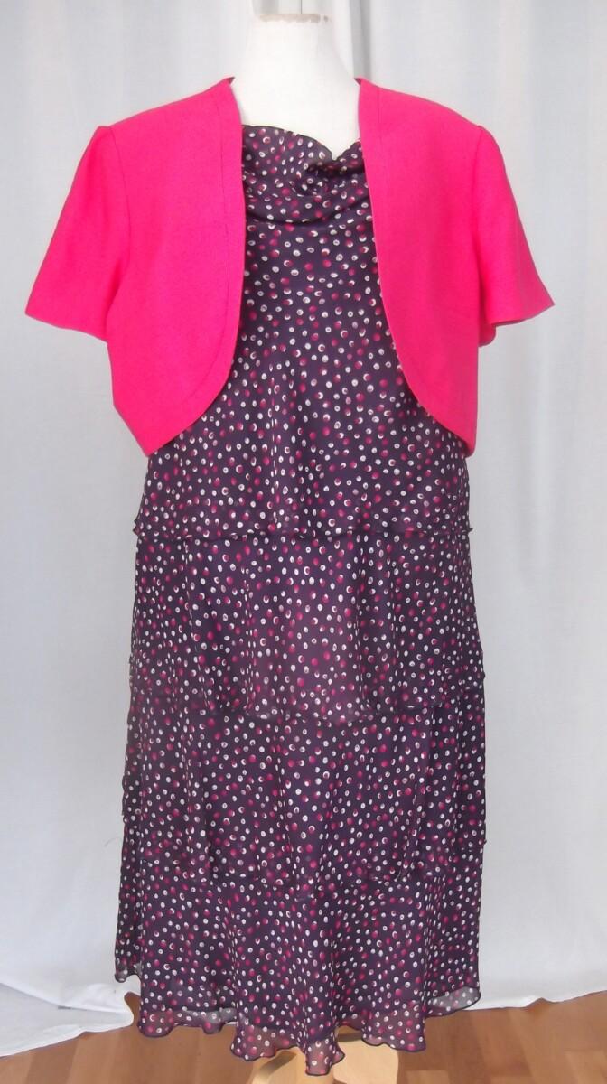 jacques vert BLACK TULIP & RUBY ROSE RANGE PURPLE CHIFFON WATERFALL FRILLS DRESS RANDOM SPOT PRINT & RUBY ROSE SHORT JACKET