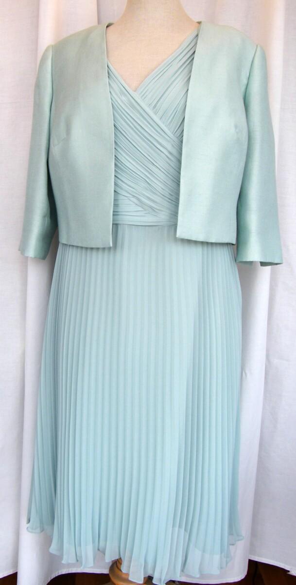 jacques vert BLACKCURRANT & AQUA RANGE MARILYN DRESS IN SUNRAY PLEATED AQUA CHIFFON & AQUA SHORT JACKET