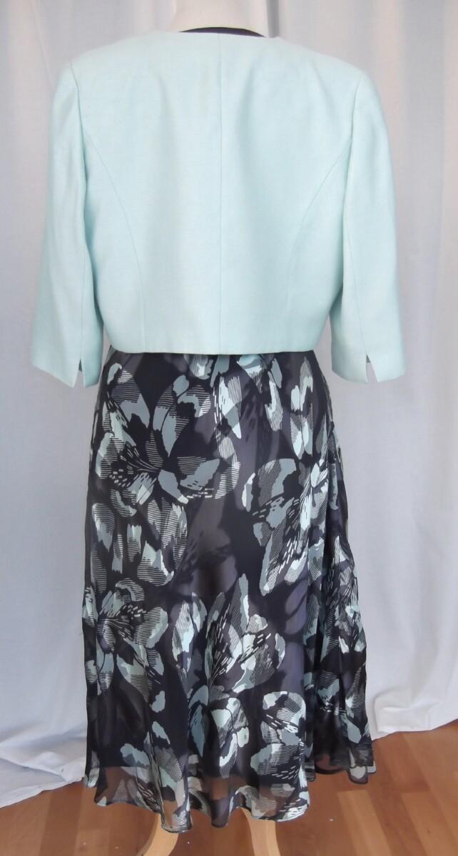 Jacques Vert BLACKCURRANT & AQUA RANGE PURPLE 23% SILK DEVORE DRESS & AQUA WOVEN SHORT JACKET