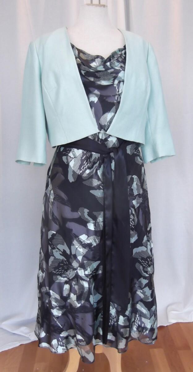 jacques vert BLACKCURRANT & AQUA RANGE PURPLE 23% SILK DEVORE DRESS & AQUA WOVEN SHORT JACKET
