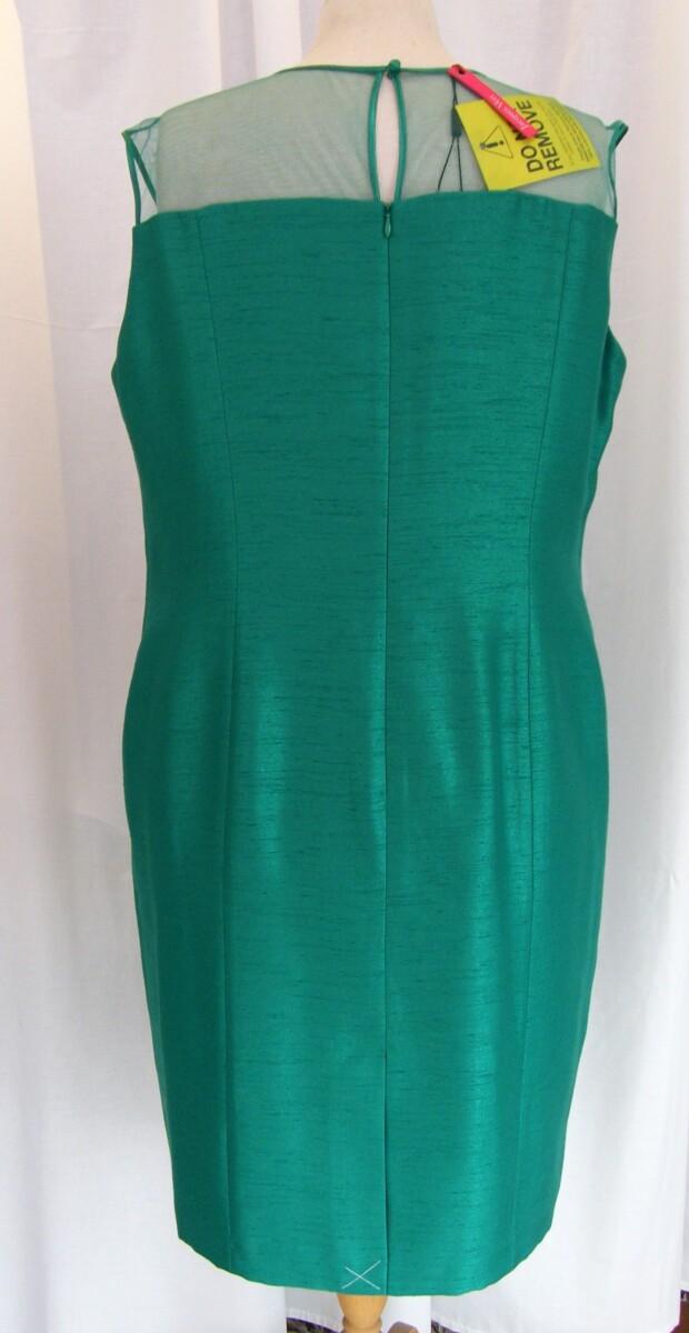 Jacques Vert BLOOMSBURY RANGE EMERALD GREEN SHANTUNG SHIFT DRESS EMBROIDERY ON BODICE & EMERALD GREEN SHANTUNG JACKET