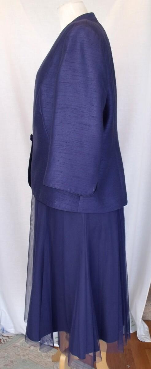 Jacques Vert BLOOMSBURY RANGE MIDNIGHT BLUE DRESS FINE NET OVERLAY MIDNIGHT BLUE SATIN APPLIQUE & MIDNIGHT BLUE JACKET