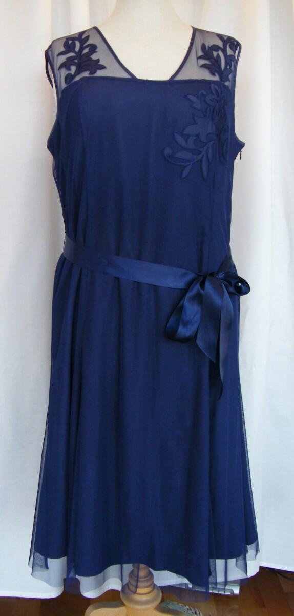 Jacques Vert BLOOMSBURY RANGE MIDNIGHT BLUE DRESS FINE NET OVERLAY MIDNIGHT BLUE SATIN APPLIQUE & MIDNIGHT BLUE JACKET
