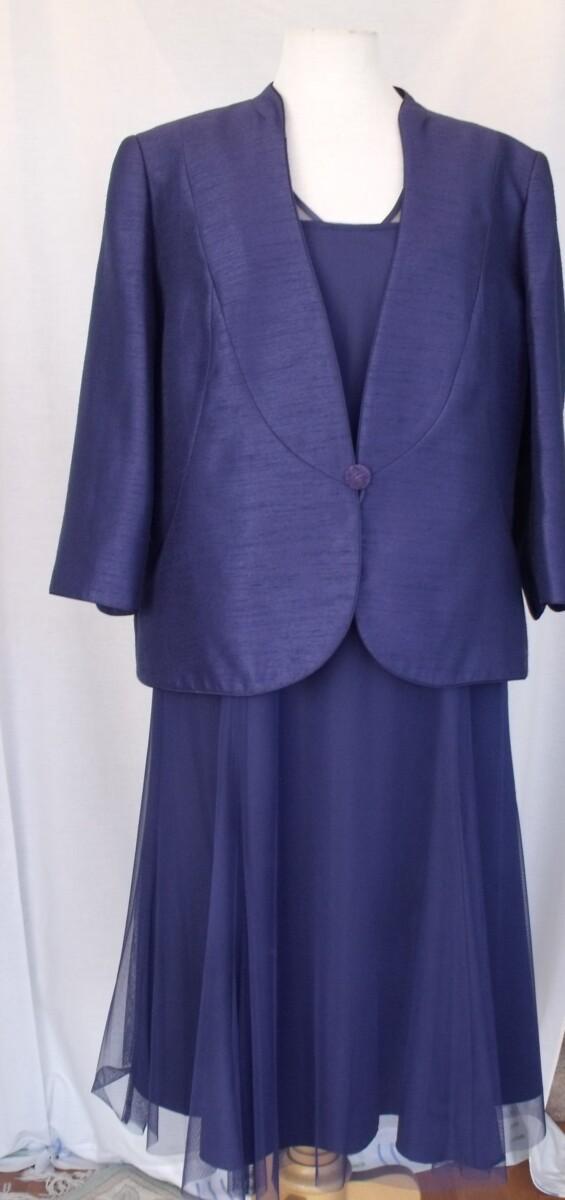 jacques vert BLOOMSBURY RANGE MIDNIGHT BLUE DRESS FINE NET OVERLAY MIDNIGHT BLUE SATIN APPLIQUE & MIDNIGHT BLUE JACKET
