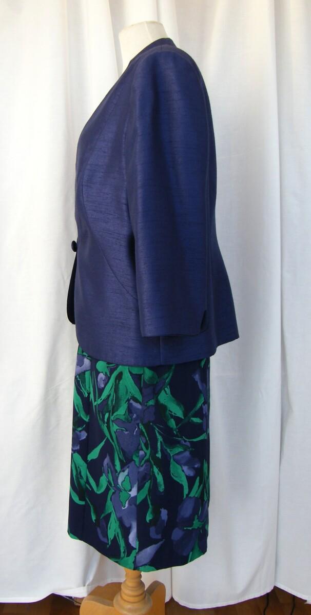 Jacques Vert BLOOMSBURY RANGE NAVY CREPE SHIFT DRESS EMERALD GREEN PRINT & MIDNIGHT BLUE JACKET
