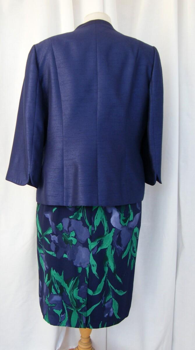 Jacques Vert BLOOMSBURY RANGE NAVY CREPE SHIFT DRESS EMERALD GREEN PRINT & MIDNIGHT BLUE JACKET