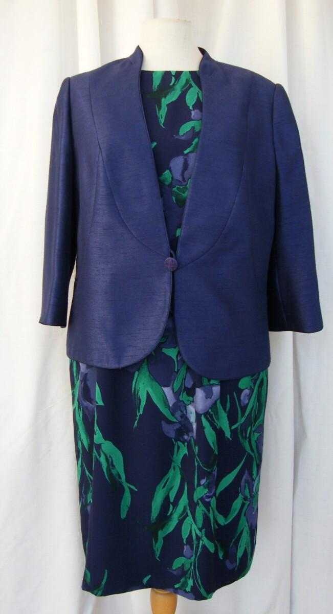 Jacques Vert BLOOMSBURY RANGE NAVY CREPE SHIFT DRESS EMERALD GREEN PRINT & EMERALD GREEN OR MIDNIGHT BLUE JACKET