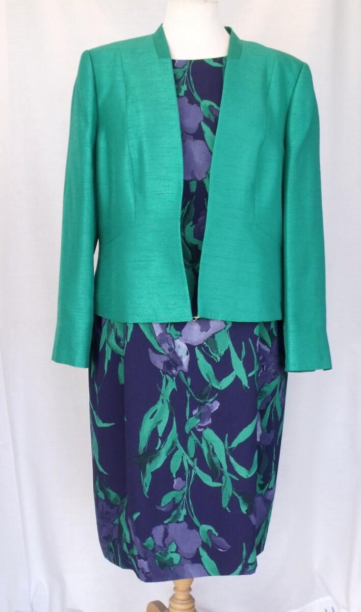 jacques vert BLOOMSBURY RANGE NAVY CREPE SHIFT DRESS EMERALD GREEN PRINT & EMERALD GREEN OR MIDNIGHT BLUE JACKET