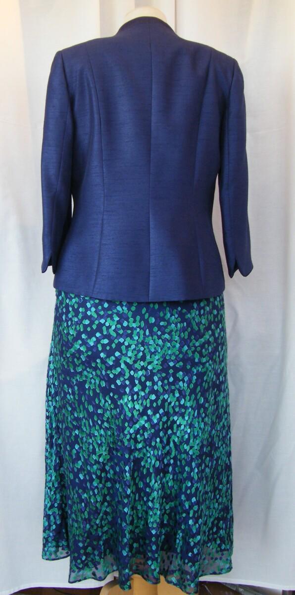 Jacques Vert BLOOMSBURY RANGE NAVY SILK DEVORE DRESS EMERALD GREEN PRINT & MIDNIGHT BLUE JACKET