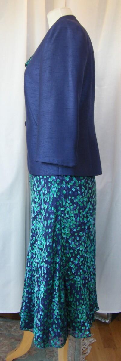 Jacques Vert BLOOMSBURY RANGE NAVY SILK DEVORE DRESS EMERALD GREEN PRINT & MIDNIGHT BLUE JACKET