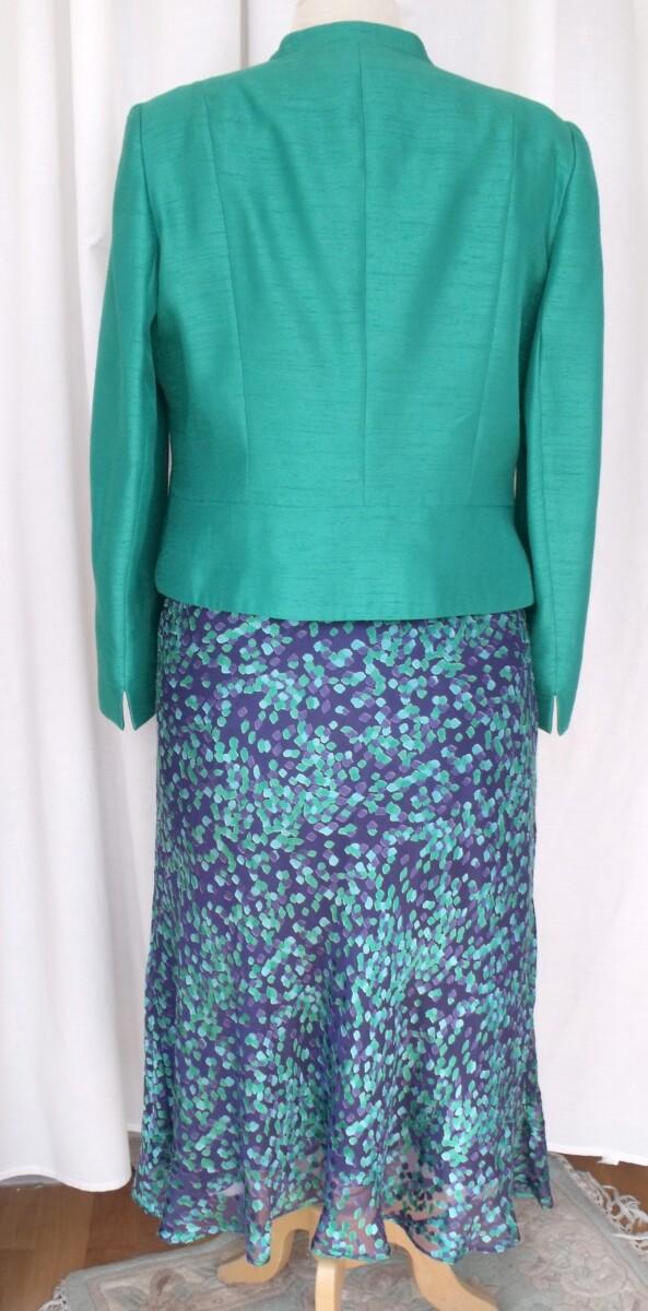 Jacques Vert BLOOMSBURY RANGE NAVY SILK DEVORE DRESS EMERALD GREEN PRINT & EMERALD GREEN JACKET
