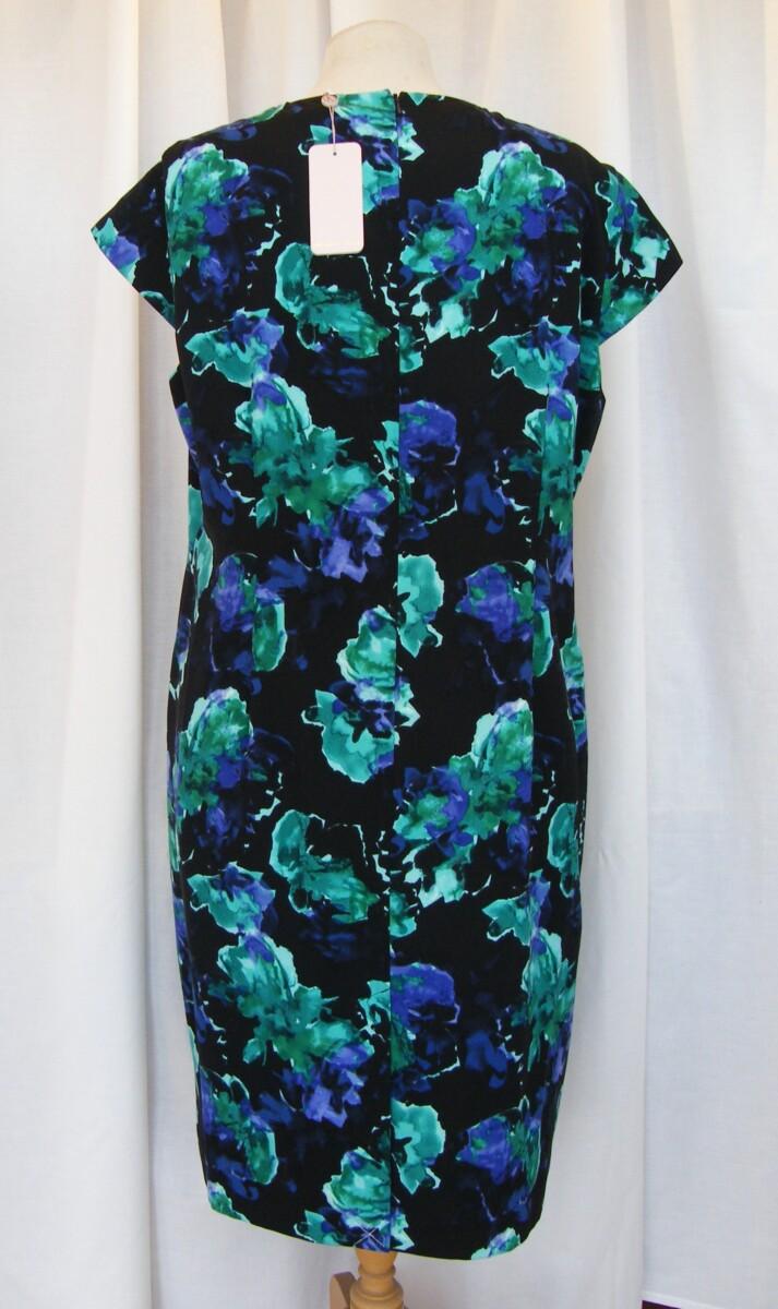 Jacques Vert BLURRED FLORAL PRINT SHIFT DRESS & MATCHING EMERALD GREEN SHANTUNG JACKET