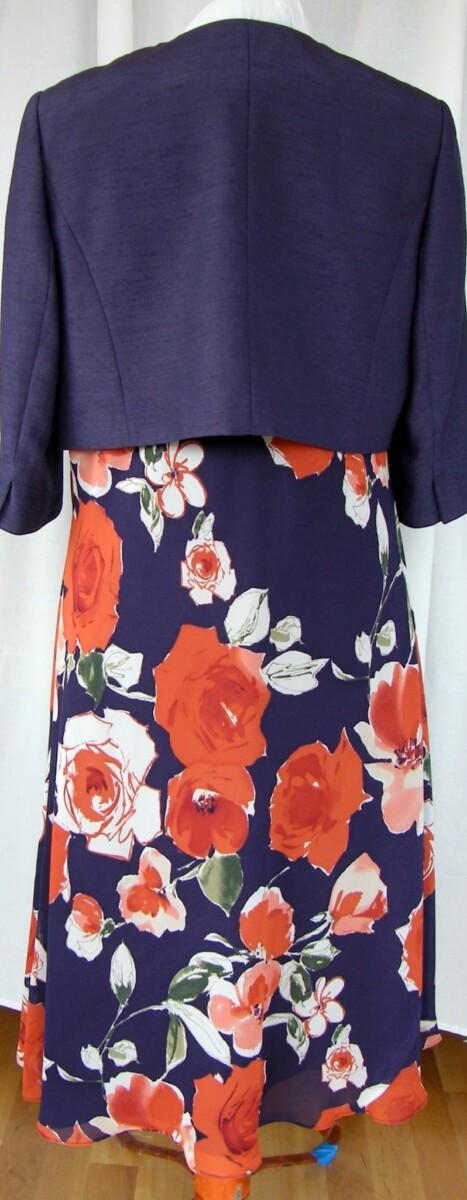 Jacques Vert BRAMBLE RANGE AUTUMN GLOW PURPLE CHIFFON FIT & FLARE DRESS BURNT ORANGE FLORAL PRINT & BRAMBLE SHANTUNG NOTCH NECK SHORT JACKET