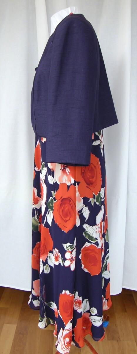 Jacques Vert BRAMBLE RANGE AUTUMN GLOW PURPLE CHIFFON FIT & FLARE DRESS BURNT ORANGE FLORAL PRINT & BRAMBLE SHANTUNG NOTCH NECK SHORT JACKET