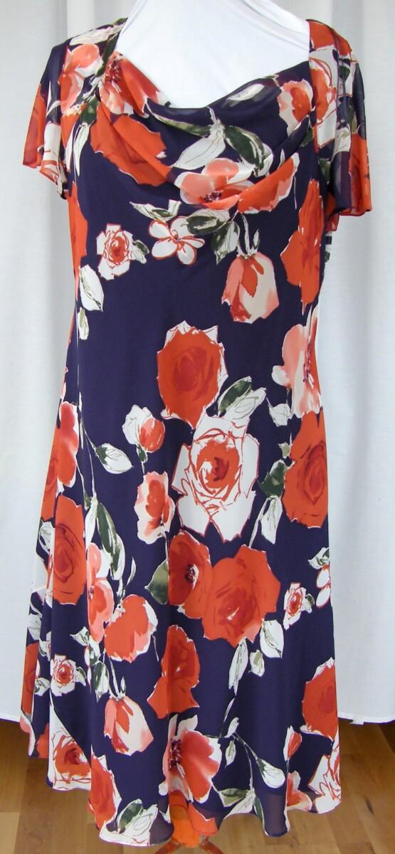 Jacques Vert BRAMBLE RANGE AUTUMN GLOW PURPLE CHIFFON FIT & FLARE DRESS BURNT ORANGE FLORAL PRINT & BRAMBLE SHANTUNG NOTCH NECK SHORT JACKET