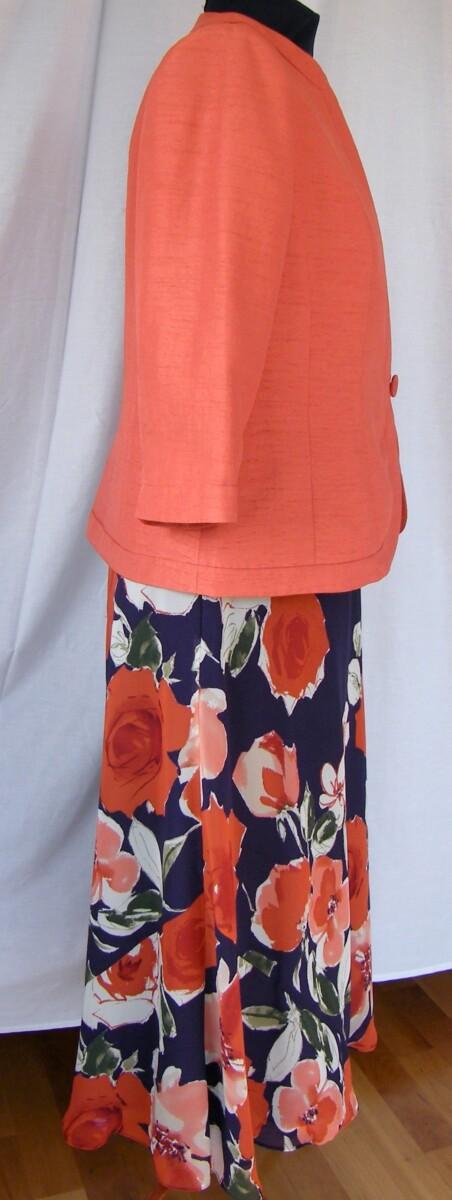 Jacques Vert BRAMBLE RANGE AUTUMN GLOW PURPLE CHIFFON FIT & FLARE DRESS BURNT ORANGE FLORAL PRINT & BURNT ORANGE SHANTUNG JACKET