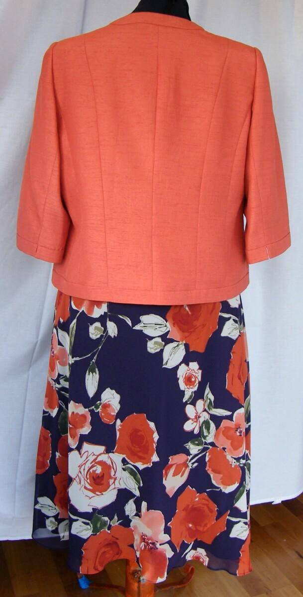 Jacques Vert BRAMBLE RANGE AUTUMN GLOW PURPLE CHIFFON FIT & FLARE DRESS BURNT ORANGE FLORAL PRINT & BURNT ORANGE SHANTUNG JACKET