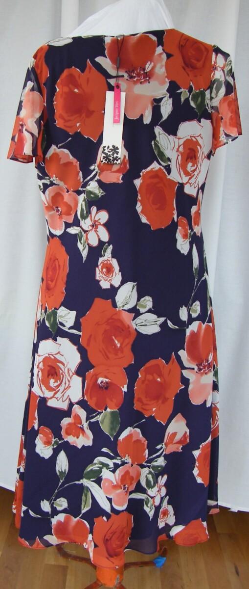 Jacques Vert BRAMBLE RANGE AUTUMN GLOW PURPLE CHIFFON FIT & FLARE DRESS BURNT ORANGE FLORAL PRINT & BURNT ORANGE SHANTUNG JACKET