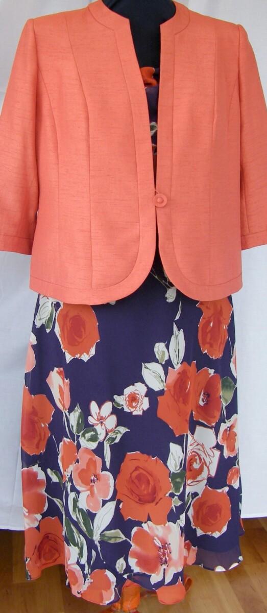 jacques vert BRAMBLE RANGE AUTUMN GLOW PURPLE CHIFFON FIT & FLARE DRESS BURNT ORANGE FLORAL PRINT & BURNT ORANGE SHANTUNG JACKET