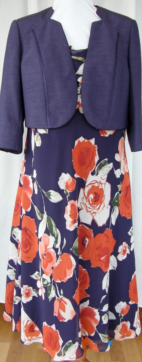 jacques vert BRAMBLE RANGE AUTUMN GLOW PURPLE CHIFFON FIT & FLARE DRESS BURNT ORANGE FLORAL PRINT & BRAMBLE SHANTUNG NOTCH NECK SHORT JACKET