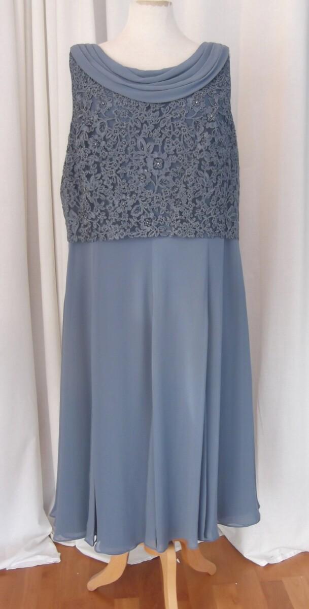 jacques vert BRAND NEW WITH TAGS JACQUES VERT COLLECTION DRESS OF STEEL BLUE CHIFFON LOOSE LACE BODICE SEQUINNED & BEADED ON FRONT CHIFFON SCARF NECKLINE