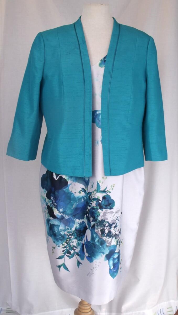 jacques vert BRAND NEW WITH TAGS JACQUES VERT COLLECTION HELENA SHANTUNG SHIFT DRESS FLORAL PRINT & ELLIE PEACOCK SHANTUNG JACKET