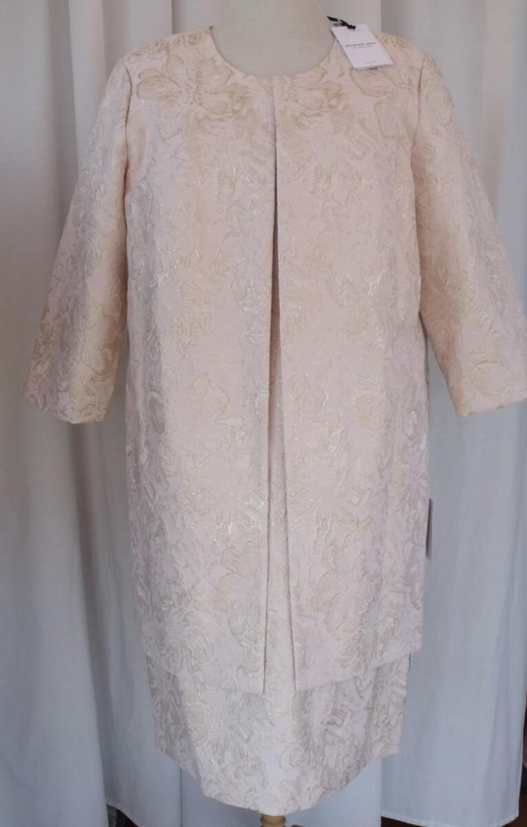 jacques vert BRAND NEW WITH TAGS JACQUES VERT COLLECTION LUCY DRESS & JULIE 3/4 LENGTH COAT IN LUXURY CREAM & GOLD JACQUARD SHANTUNG