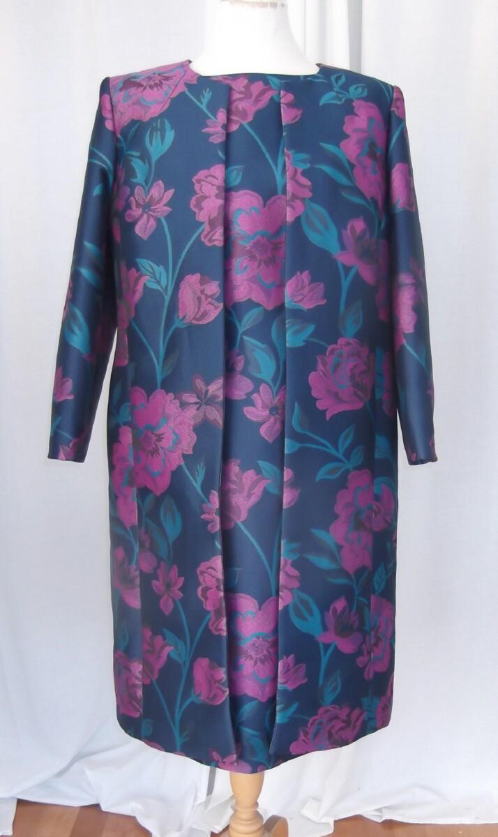 jacques vert BRAND NEW WITH TAGS JACQUES VERT COLLECTION NAVY CHENILLE MAGENTA FLORAL PRINTED JACQUARD FITTED DRESS & COAT