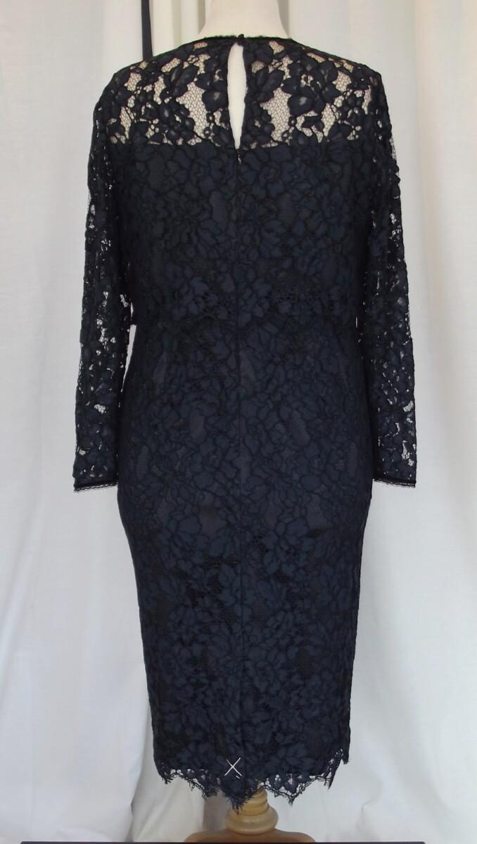 Jacques Vert BRAND NEW WITH TAGS JACQUES VERT COLLECTION NAVY ICONIC LACE FITTED DRESS WITH SHEER LACE LONG SLEEVES & LOOSE BODICE
