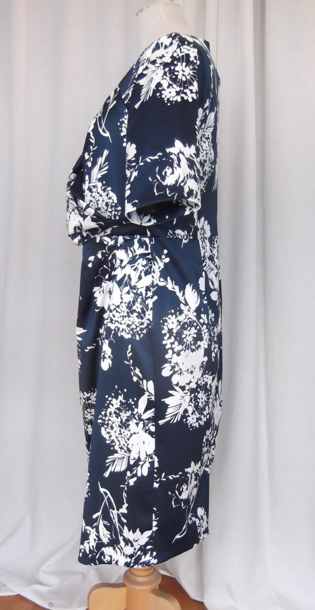 Jacques Vert BRAND NEW WITH TAGS JACQUES VERT COLLECTION SHORT SLEEVED NAVY SATEEN SHIFT DRESS IVORY SHADOW PRINT CROSS OVER BODICE