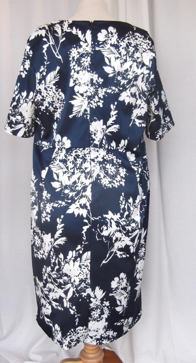 Jacques Vert BRAND NEW WITH TAGS JACQUES VERT COLLECTION SHORT SLEEVED NAVY SATEEN SHIFT DRESS IVORY SHADOW PRINT CROSS OVER BODICE