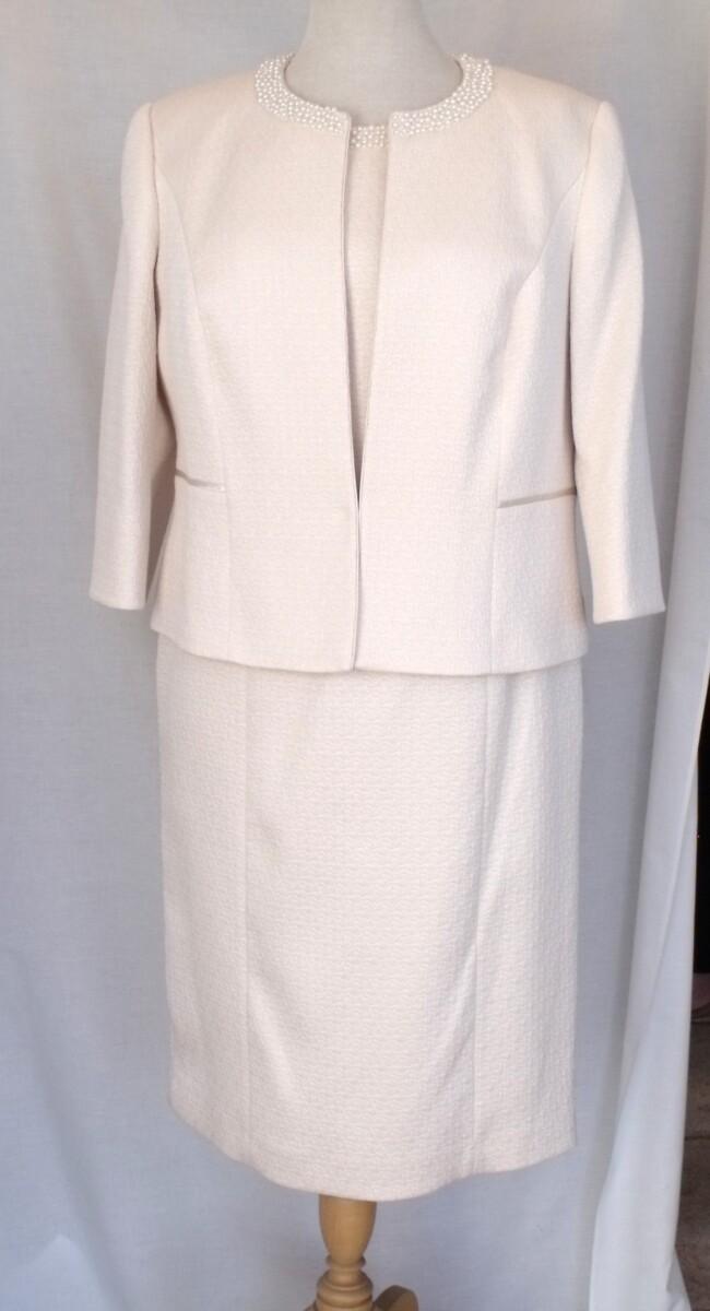 jacques vert BRAND NEW WITH TAGS JACQUES VERT IVORY JACQUARD SHIFT DRESS AND SILK DETAIL JACKET WITH PEARL NECKLINE
