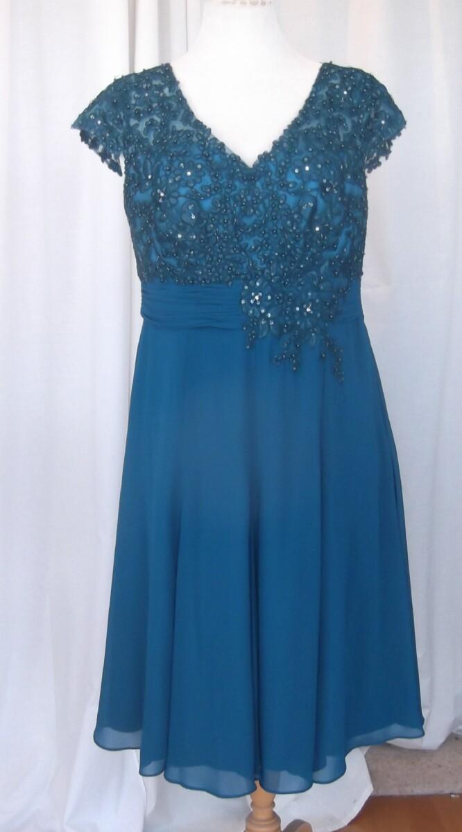 jacques vert BRAND NEW WITH TAGS JACQUES VERT PETITE SIZE PARTY / COCKTAIL DRESS OF TEAL LACE BODICE WITH TEAL CHIFFON SKIRT