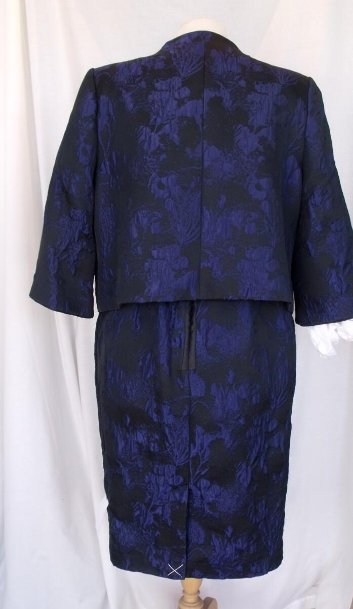 Jacques Vert BRAND NEW WITH TAGS JACUES VERT COLLECTION BIANCA RANGE JACQUARD FITTED DRESS & JACKET IN 52% BLACK COTTON NAVY JACQUARD PATTERN