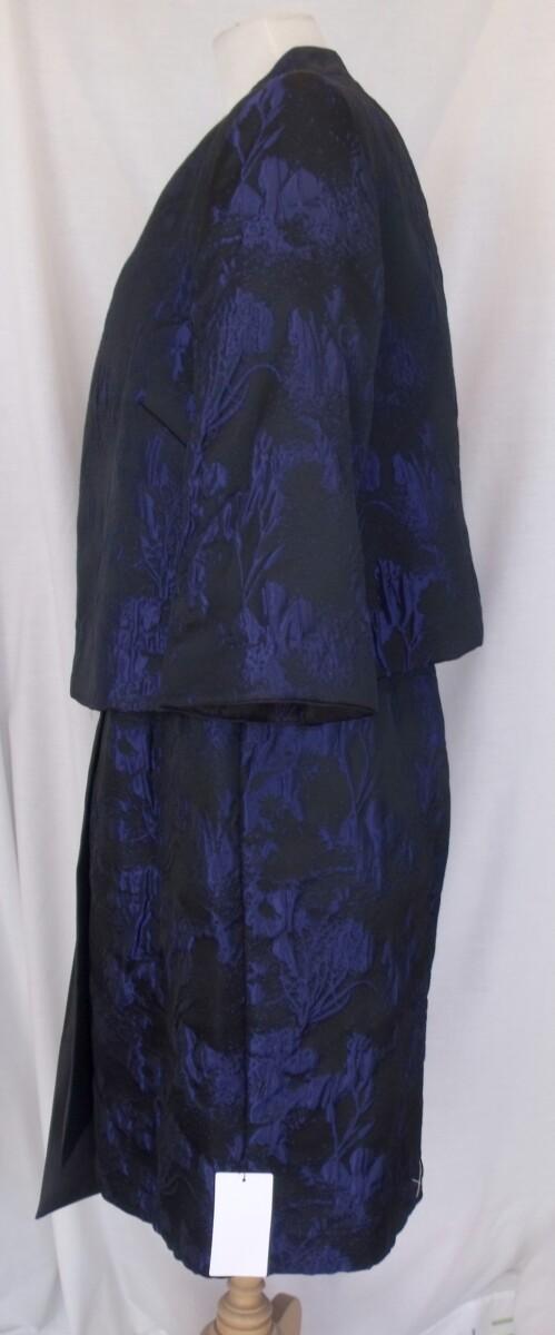 Jacques Vert BRAND NEW WITH TAGS JACUES VERT COLLECTION BIANCA RANGE JACQUARD FITTED DRESS & JACKET IN 52% BLACK COTTON NAVY JACQUARD PATTERN