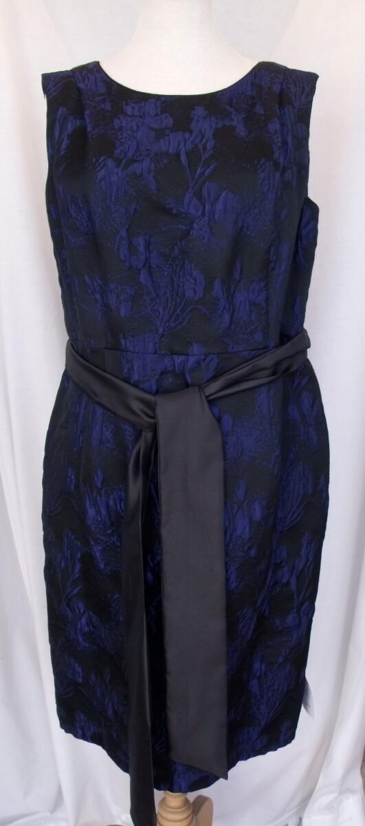 Jacques Vert BRAND NEW WITH TAGS JACUES VERT COLLECTION BIANCA RANGE JACQUARD FITTED DRESS & JACKET IN 52% BLACK COTTON NAVY JACQUARD PATTERN