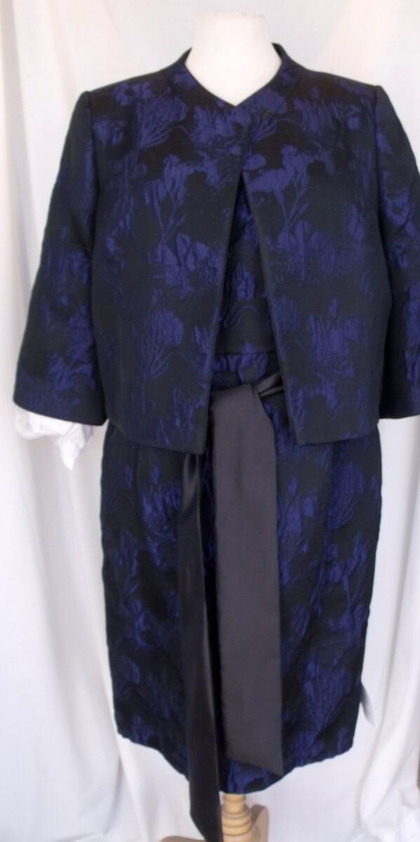 jacques vert BRAND NEW WITH TAGS JACUES VERT COLLECTION BIANCA RANGE JACQUARD FITTED DRESS & JACKET IN 52% BLACK COTTON NAVY JACQUARD PATTERN