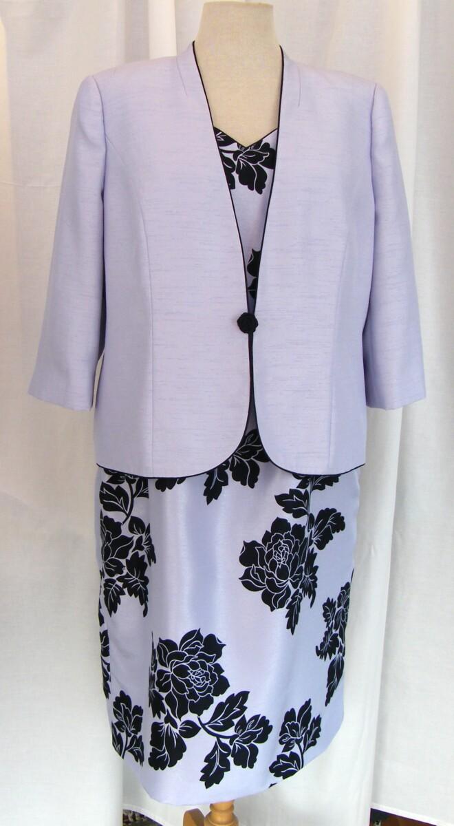 jacques vert BRAND NEW WITH TAGS LILAC SHANTUNG SHIFT DRESS NAVY ROSE HEAD PRINT & LILAC SHANTUNG JACKET NAVY PIPING