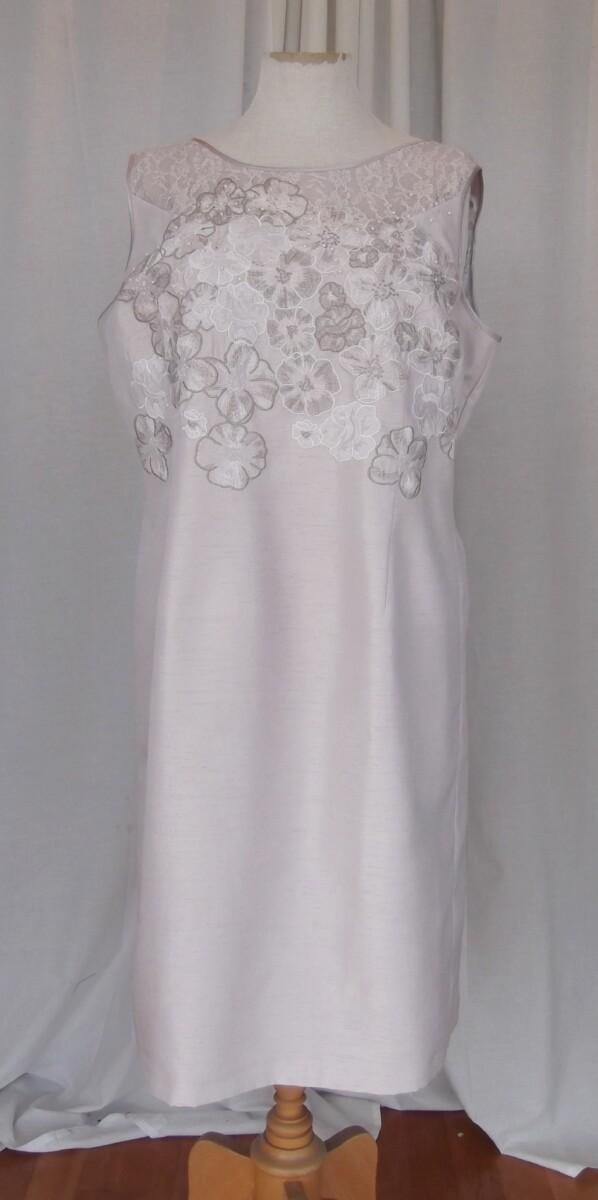 Jacques Vert BRAND NEW WITH TAGS OYSTER SHANTUNG SHIFT DRESS EMBROIDERED BODICE SCATTERED WITH BEADS OYSTER SHANTUNG SHORT JACKET CORSAGE INCLUDED