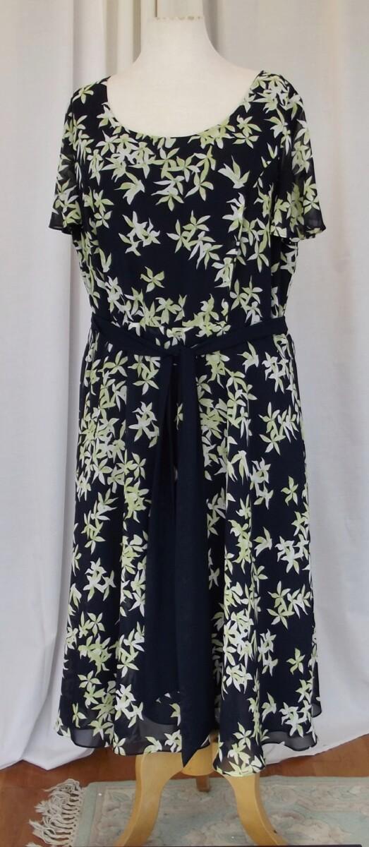 Jacques Vert BRIGHT & BREEZY RANGE NAVY CREPE CHIFFON DRESS LIME ZEST STAR PRINT & LIME ZEST WOVEN JACKET WITH NAVY PIPEING
