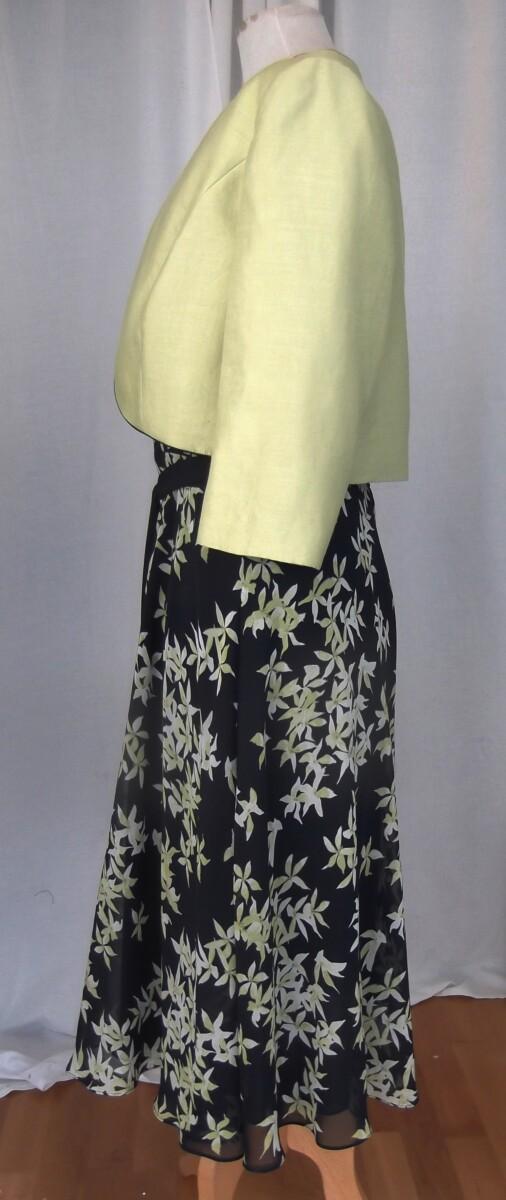 Jacques Vert BRIGHT & BREEZY RANGE NAVY CREPE CHIFFON DRESS LIME ZEST STAR PRINT & LIME ZEST SHORT JACKET WITH NAVY PIPEING