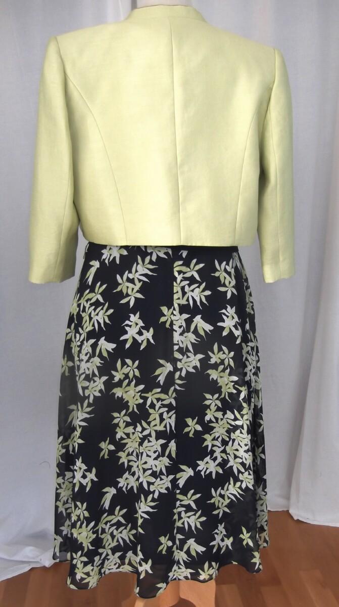 Jacques Vert BRIGHT & BREEZY RANGE NAVY CREPE CHIFFON DRESS LIME ZEST STAR PRINT & LIME ZEST SHORT JACKET WITH NAVY PIPEING