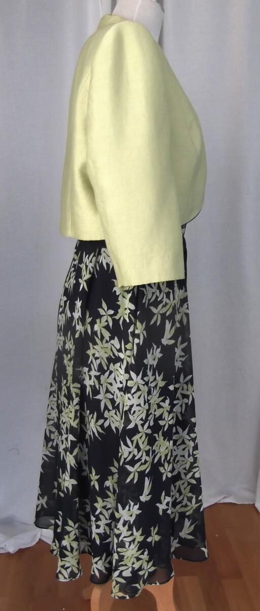 Jacques Vert BRIGHT & BREEZY RANGE NAVY CREPE CHIFFON DRESS LIME ZEST STAR PRINT & LIME ZEST SHORT JACKET WITH NAVY PIPEING