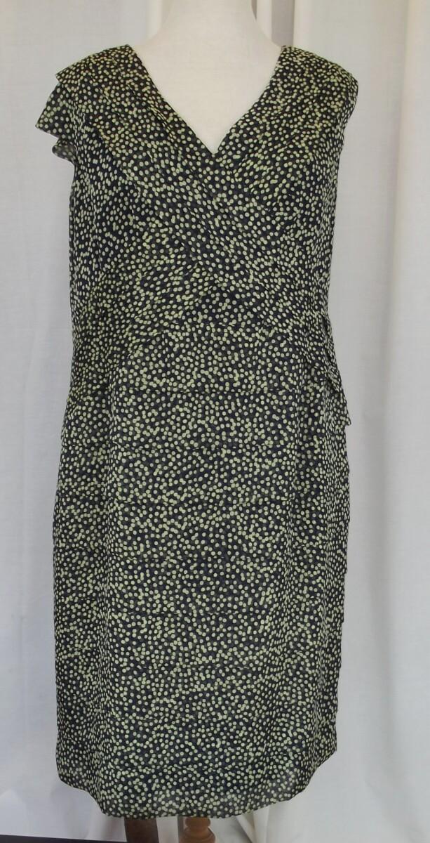 Jacques Vert BRIGHT & BREEZY RANGE SHUTTERPLEAT NAVY CHIFFON DRESS LIME “ZEST” SPOTS LIME JACKET WITH NAVY DETAIL