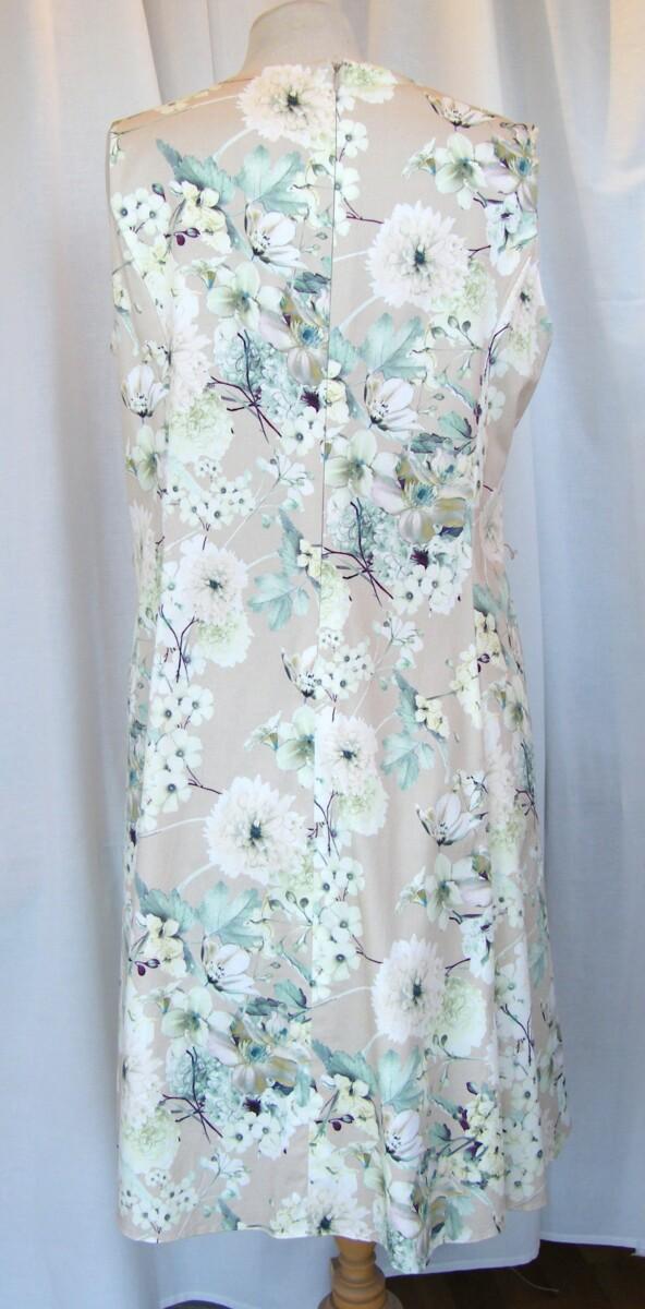 Jacques Vert BRIGHT GARDEN RANGE FIT & FLARE DRESS IN BEIGE COTTON LIKE FABRIC SPRING FLORAL PRINT & PURPLE SATEEN JACKET