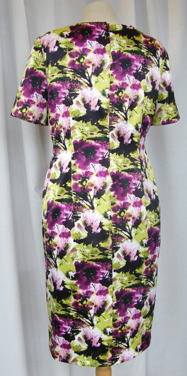Jacques Vert BRIGHT GARDEN RANGE SATIN SHIFT DRESS IN PURPLE & GREEN FLORAL PRINT & PURPLE SATEEN JACKET