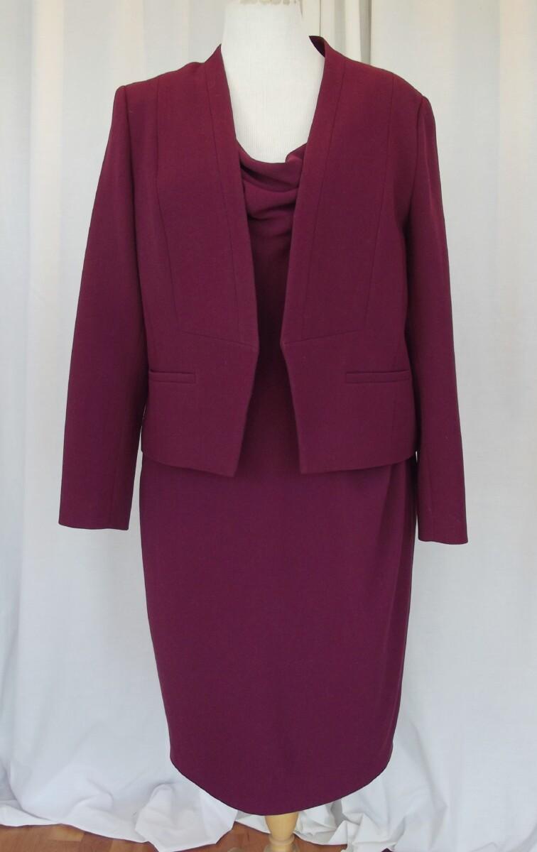 jacques vert BURGUNDY CREPE COWL NECK FITTED DRESS & BURGUNDY ANGLE EDGE CREPE JACKET