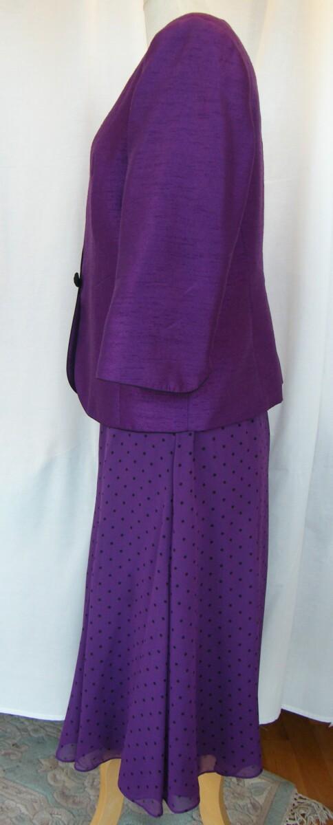 Jacques Vert BYZANTIUM RANGE PURPLE CHIFFON BLACK SPOT PRINT SKIRT & TOP & MATCHING PURPLE JACKET