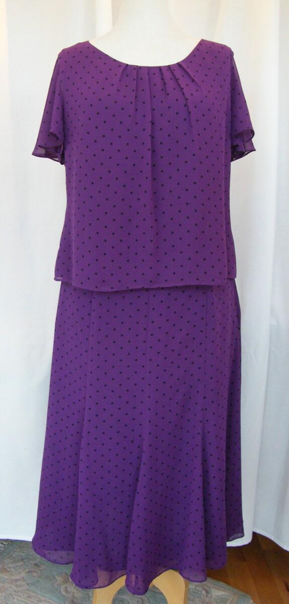Jacques Vert BYZANTIUM RANGE PURPLE CHIFFON BLACK SPOT PRINT SKIRT & TOP & MATCHING PURPLE JACKET